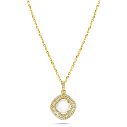 Sterling Silver 925 Necklace Golden Plated Embedded With Natural White Pearl And White Zircon