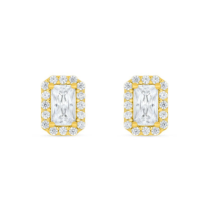 Sterling Silver 925 Earring Golden Plated Embedded With White Zircon