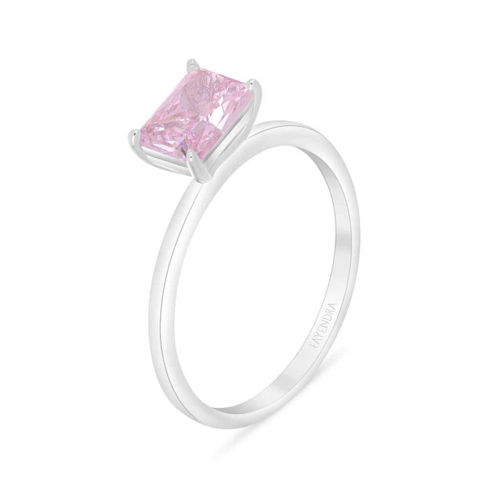 Sterling Silver 925 Ring Rhodium Plated Embedded With Pink Zircon