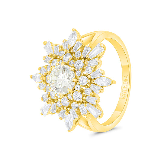 Sterling Silver 925 Ring Gold Plated Embedded With Yellow Zircon And White CZ