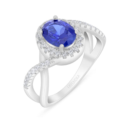 Sterling Silver 925 Ring Rhodium Plated Embedded With Sapphire Corundum And White Zircon
