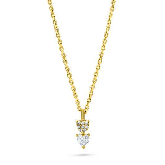 Sterling Silver 925 Necklace Golden Plated Embedded With White Zircon
