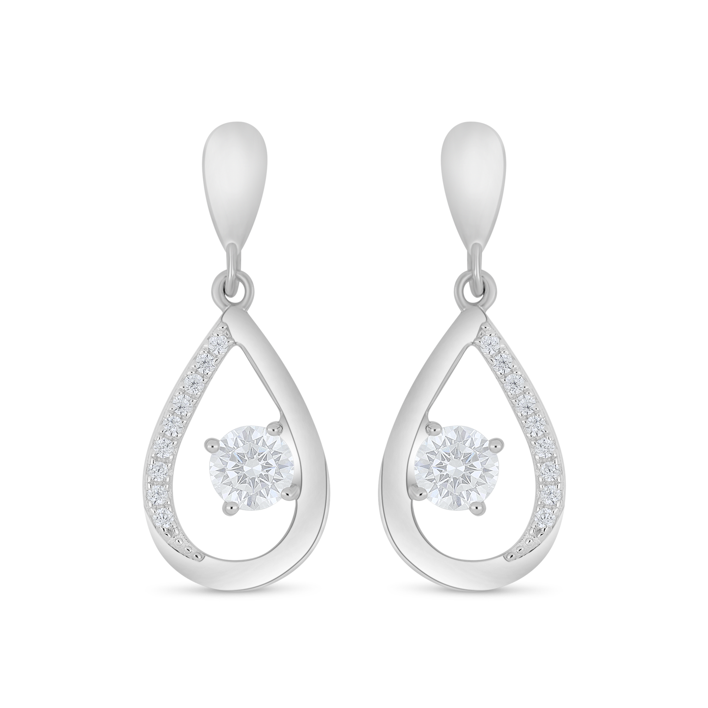 Sterling Silver 925 Earring Rhodium Plated Embedded With White Zircon
