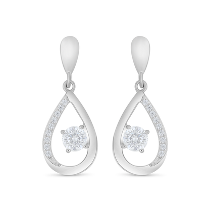 Sterling Silver 925 Earring Rhodium Plated Embedded With White Zircon