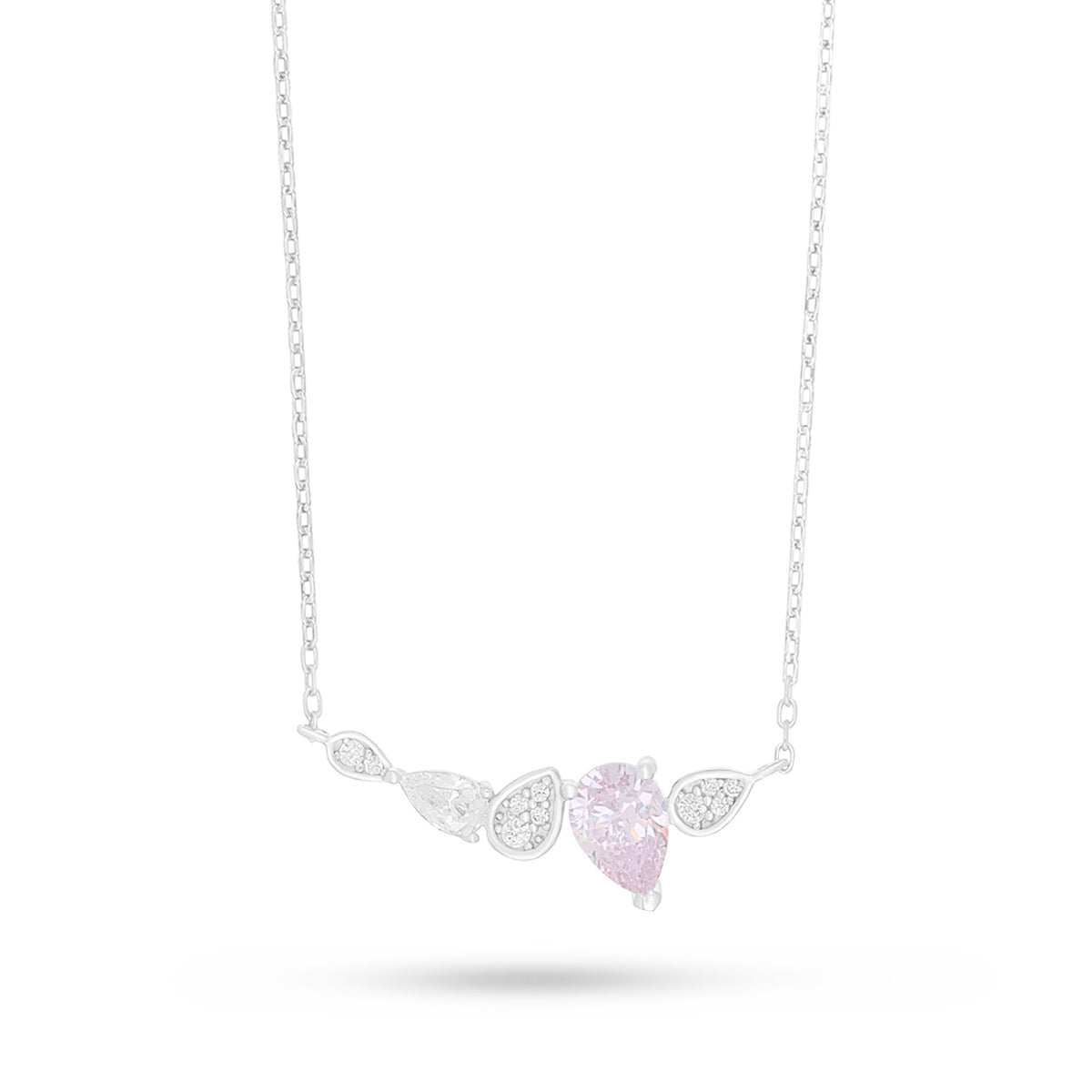 Sterling Silver 925 Necklace Rhodium Plated Embedded With Pink Zircon And White Zircon