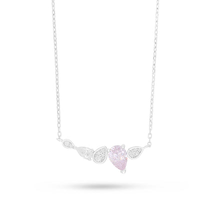 Sterling Silver 925 Necklace Rhodium Plated Embedded With Pink Zircon And White Zircon