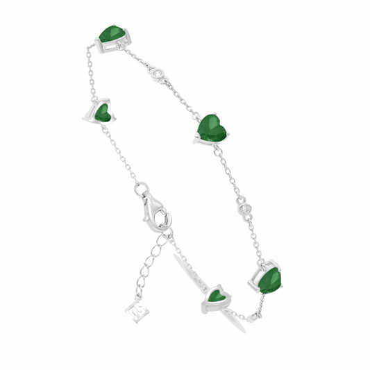 Sterling Silver 925 Bracelet Rhodium Plated Embedded With Emerald Zircon And White Zircon