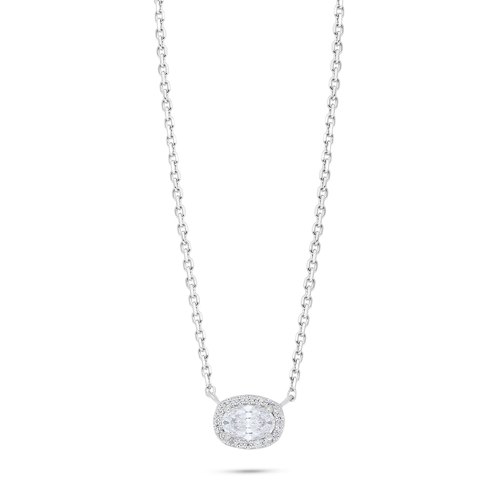 Sterling Silver 925 Necklace Rhodium Plated Embedded With White Zircon