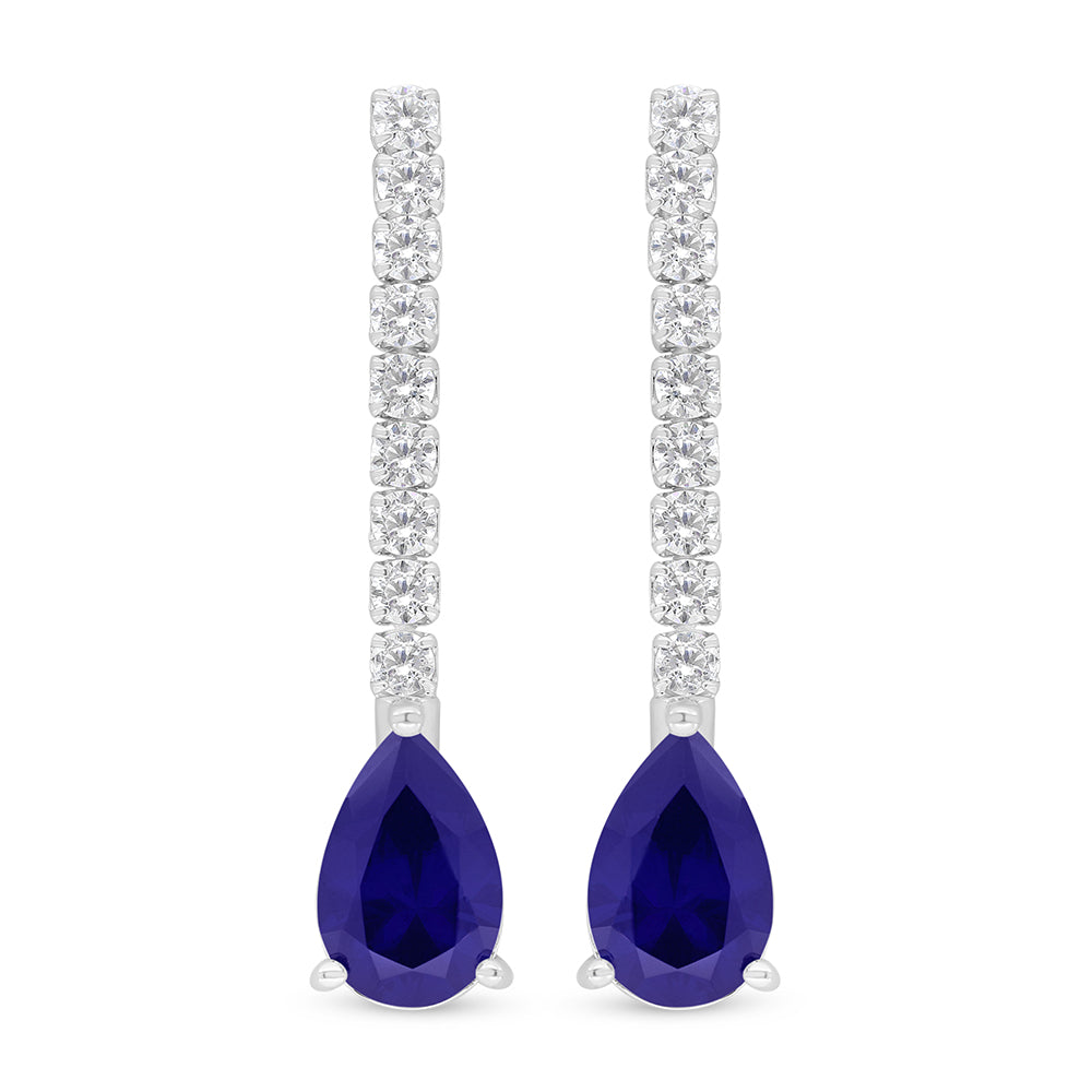 Sterling Silver 925 Earring Rhodium Plated Embedded With Sapphire Corundum