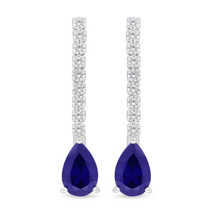 Sterling Silver 925 Earring Rhodium Plated Embedded With Sapphire Corundum