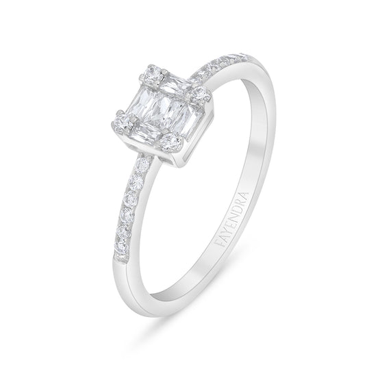 خاتم من الفضة الخالصة عيار 925 مطلي روديوم مرصع فص ابيض