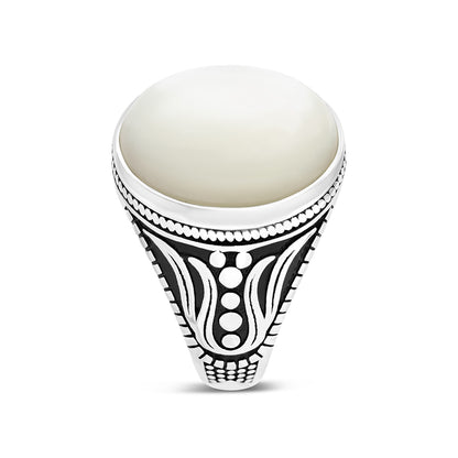 Sterling Silver 925 Ring Rhodium Plated White MOP For Men