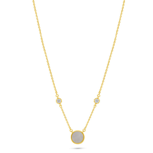 Sterling Silver 925 Necklace Golden Plated Embedded With White Shell And White Zircon