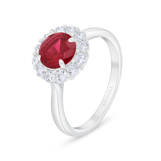 Sterling Silver 925 Ring Rhodium Plated Embedded With Ruby Corundum And White Zircon