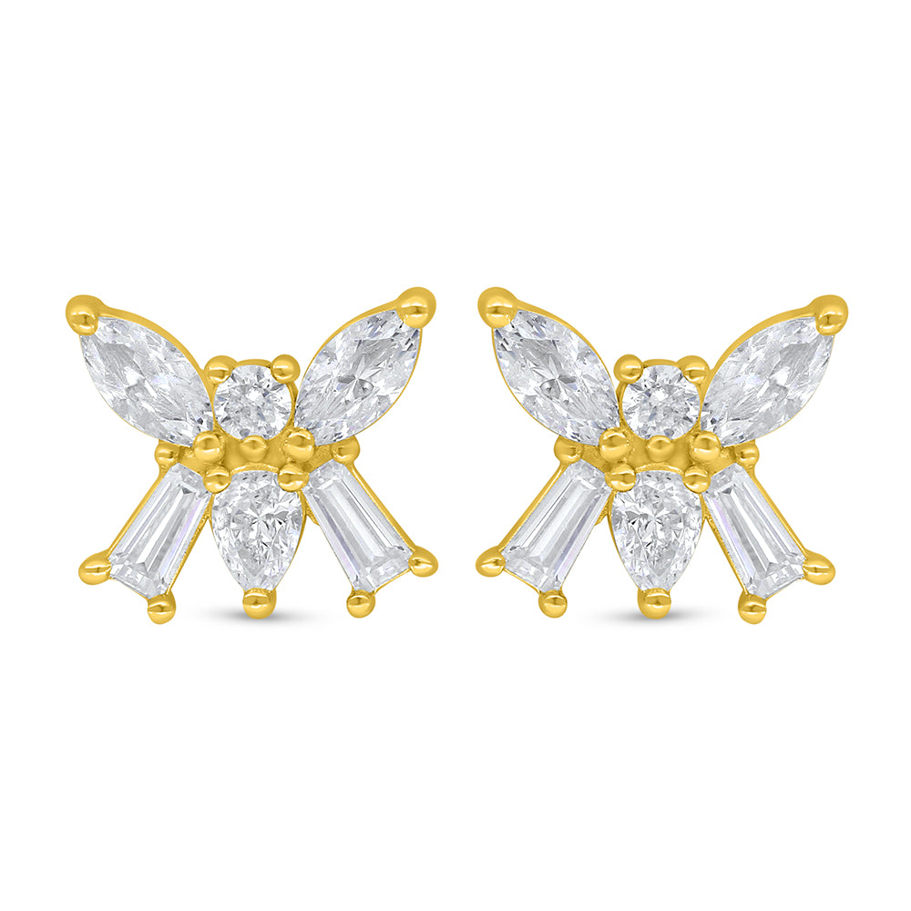 Sterling Silver 925 Earring Golden Plated Embedded With White Zircon