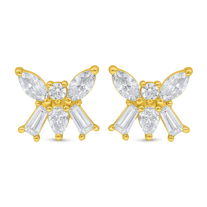 Sterling Silver 925 Earring Golden Plated Embedded With White Zircon