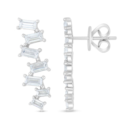 Sterling Silver 925 Earring Rhodium Plated Embedded With White Zircon