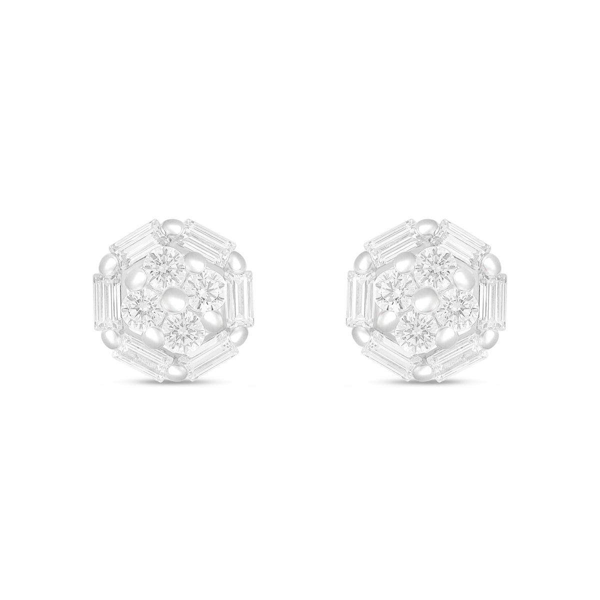 Sterling Silver 925 Earring Rhodium Plated Embedded With White Zircon