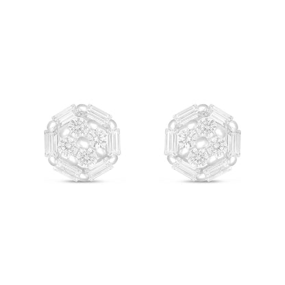 Sterling Silver 925 Earring Rhodium Plated Embedded With White Zircon