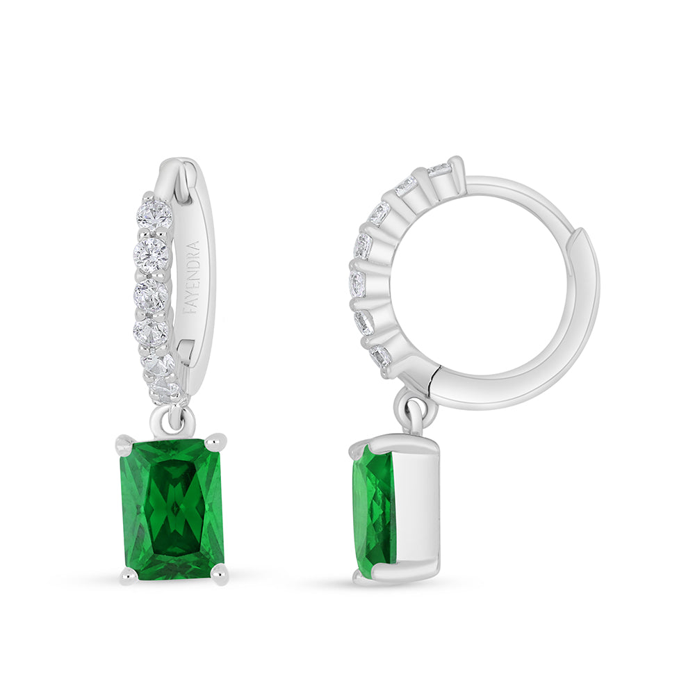 Sterling Silver 925 Earring Rhodium Plated Embedded With Emerald Zircon And White Zircon