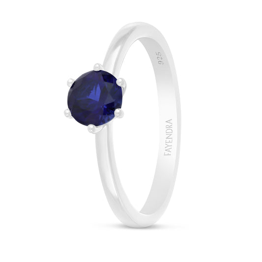 Sterling Silver 925 Ring Rhodium Plated Embedded With Sapphire Corundum