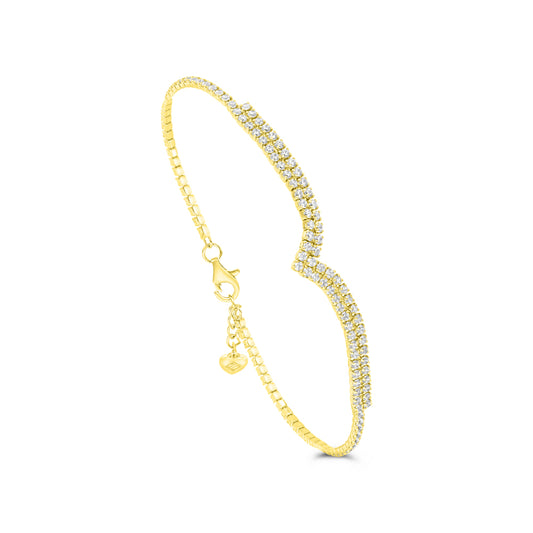 Sterling Silver 925 Bracelet Gold Plated Embedded With White CZ