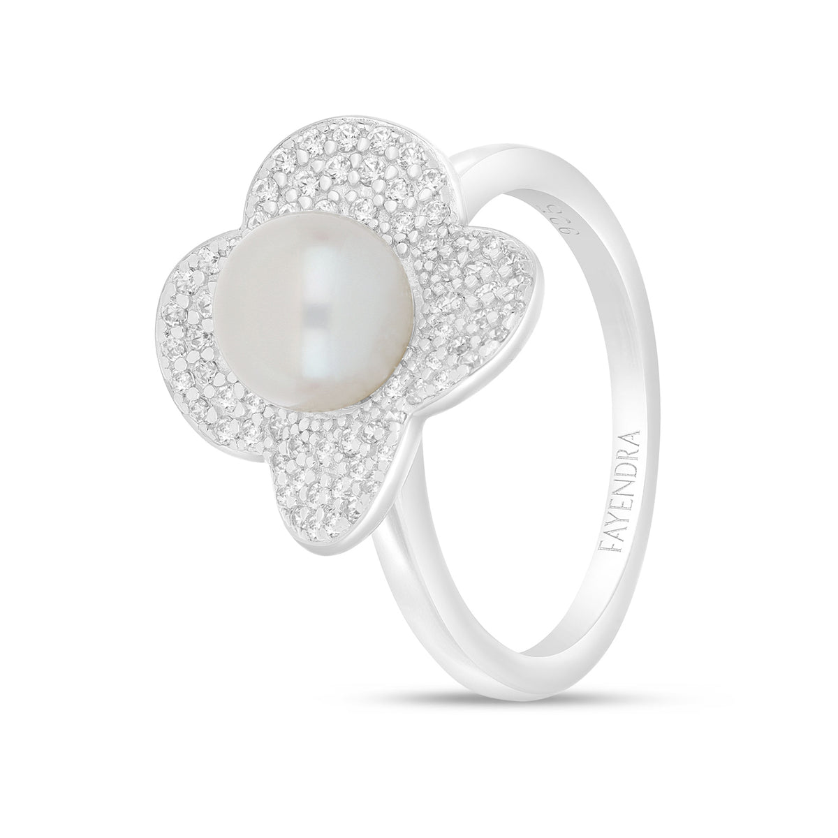 Sterling Silver 925 Ring Rhodium Plated Embedded With Natural White Pearl And White Zircon