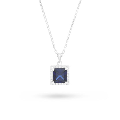 Sterling Silver 925 Necklace Rhodium Plated Embedded With Sapphire Corundum And White Zircon