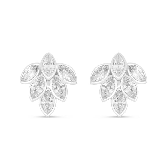 Sterling Silver 925 Earring Rhodium Plated Embedded With White Zircon