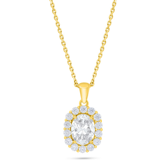 Sterling Silver 925 Necklace Golden Plated Embedded With Diamond Zircon And White Zircon
