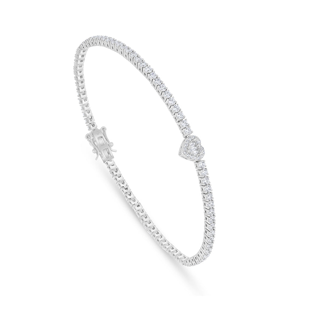 Sterling Silver 925 Bracelet Rhodium Plated Embedded With White Zircon