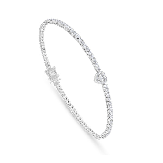 Sterling Silver 925 Bracelet Rhodium Plated Embedded With White Zircon
