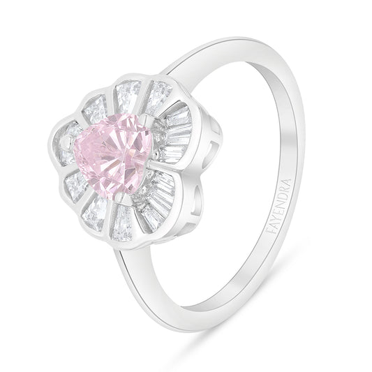 Sterling Silver 925 Ring Rhodium Plated Embedded With Pink Zircon And White Zircon