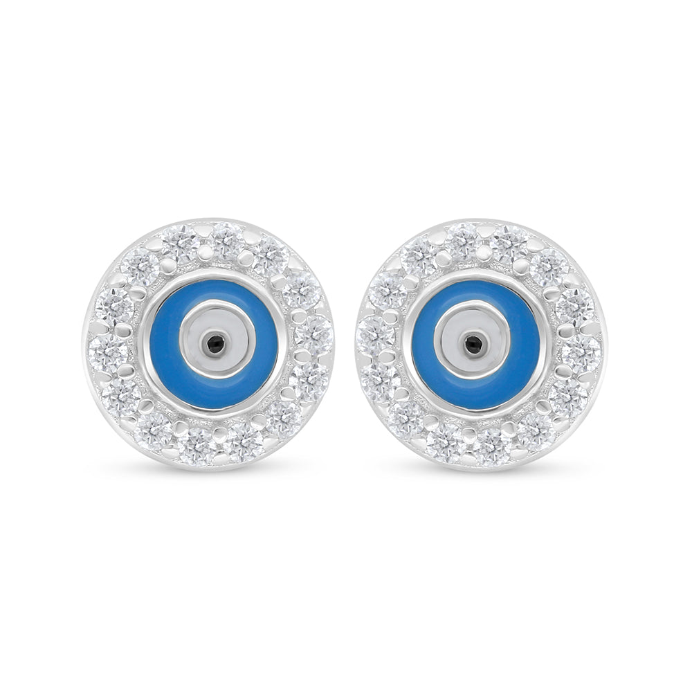 Sterling Silver 925 Earring Rhodium Plated Embedded With White Zircon