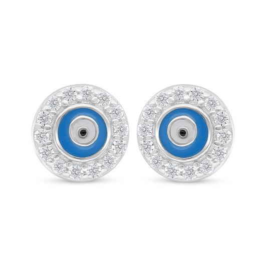 Sterling Silver 925 Earring Rhodium Plated Embedded With White Zircon