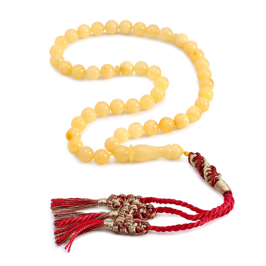 Rosary 45 Embedded With Natural Yellow Amber Premium Grade Round Beads 8 mm And Fabric Tassel