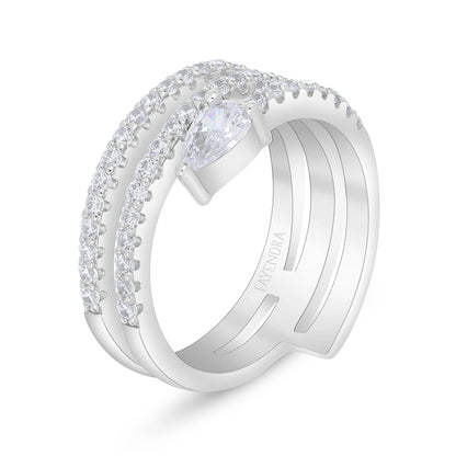 Sterling Silver 925 Ring Rhodium Plated Embedded With White Zircon