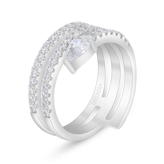 Sterling Silver 925 Ring Rhodium Plated Embedded With White Zircon