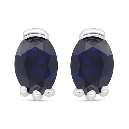 Sterling Silver 925 Earring Rhodium Plated Embedded With Sapphire Corundum