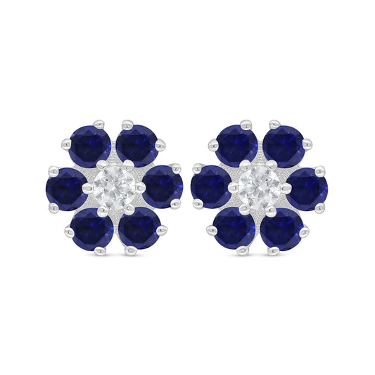 Sterling Silver 925 Earring Rhodium Plated Embedded With Sapphire Corundum