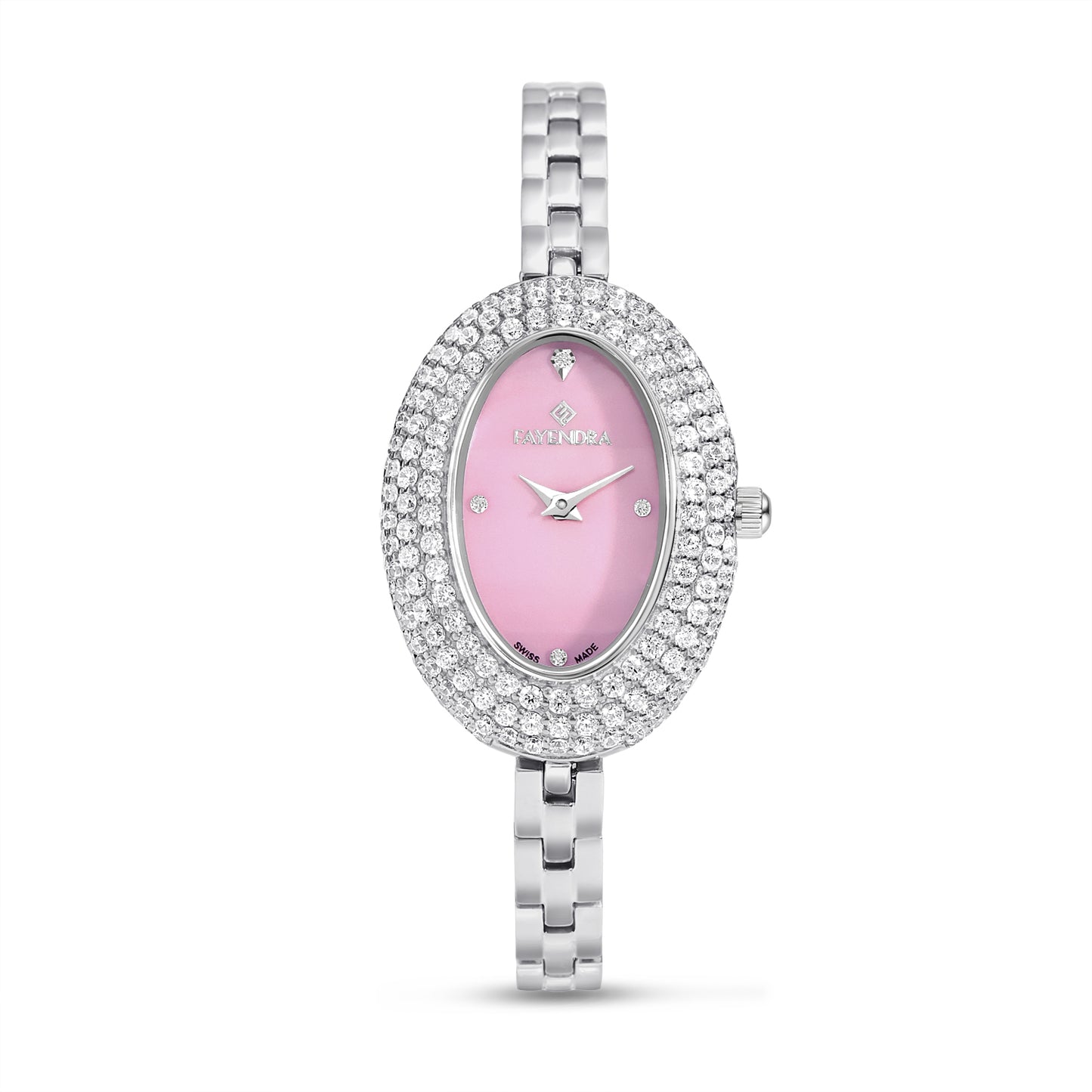Stainless Steel 316L Watch Silver Color Embedded With White Zircon - PINK MOP DIAL