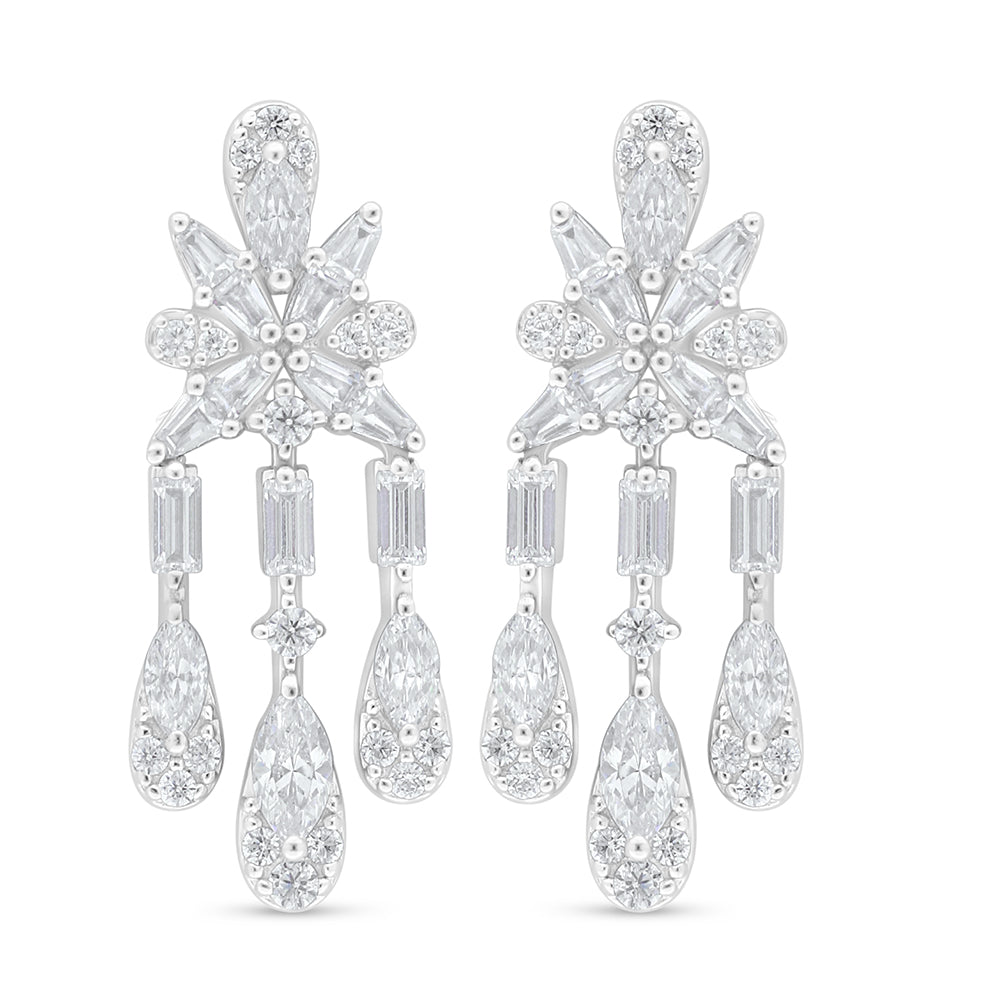 Sterling Silver 925 Earring Rhodium Plated Embedded With White Zircon