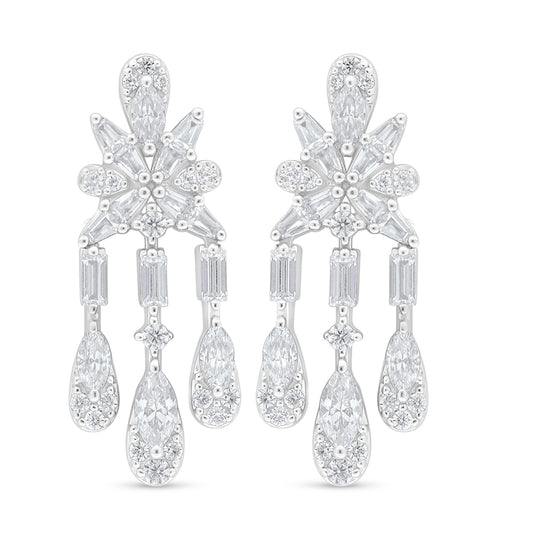 Sterling Silver 925 Earring Rhodium Plated Embedded With White Zircon