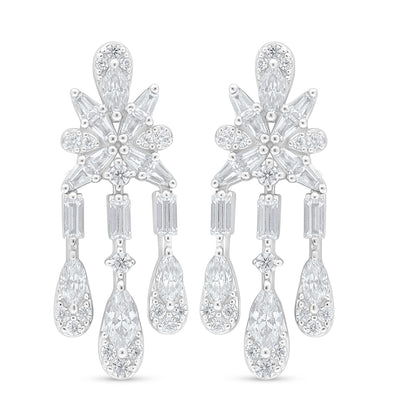Sterling Silver 925 Earring Rhodium Plated Embedded With White Zircon