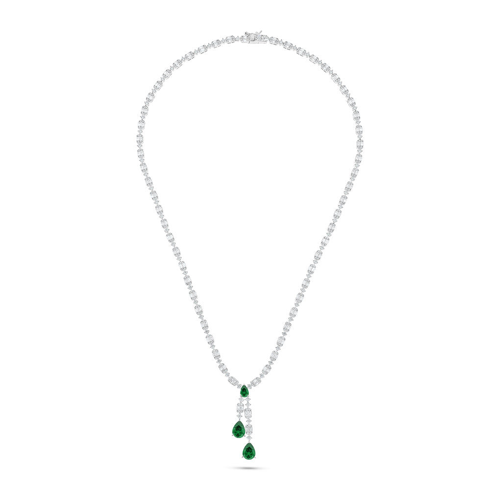Sterling Silver 925 SET Rhodium Plated Embedded With Emerald Zircon And White Zircon