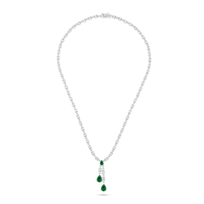 Sterling Silver 925 SET Rhodium Plated Embedded With Emerald Zircon And White Zircon