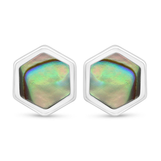 Sterling Silver 925 Earring Rhodium Plated Embedded With Blue Shell