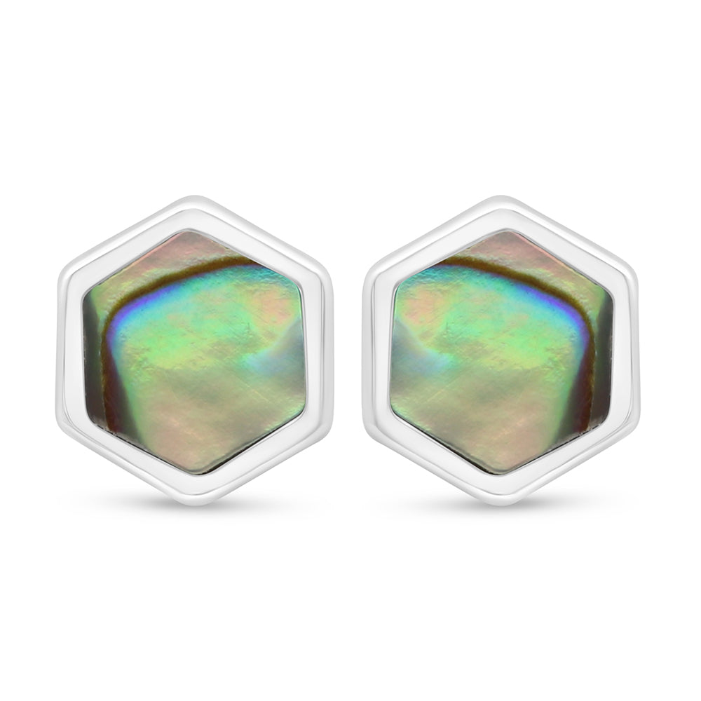 Sterling Silver 925 Earring Rhodium Plated Embedded With Blue Shell