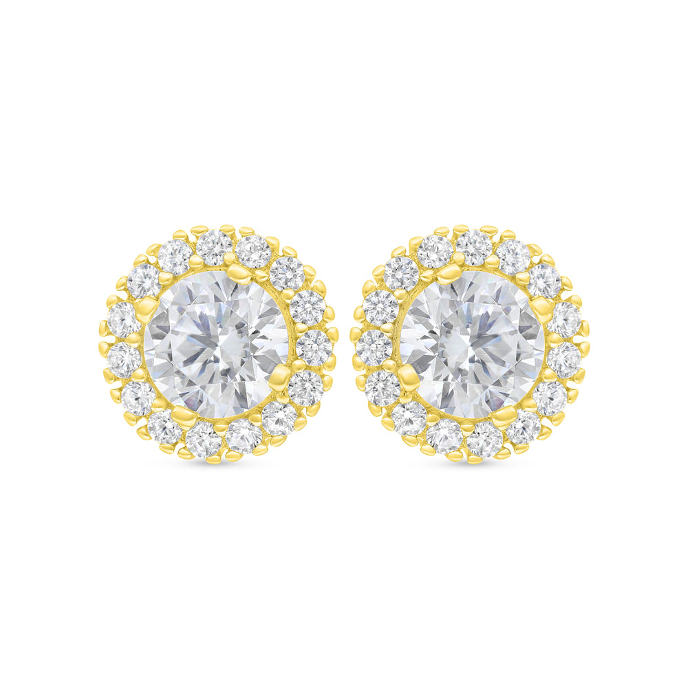 Sterling Silver 925 Earring Gold Plated Embedded With White Zircon