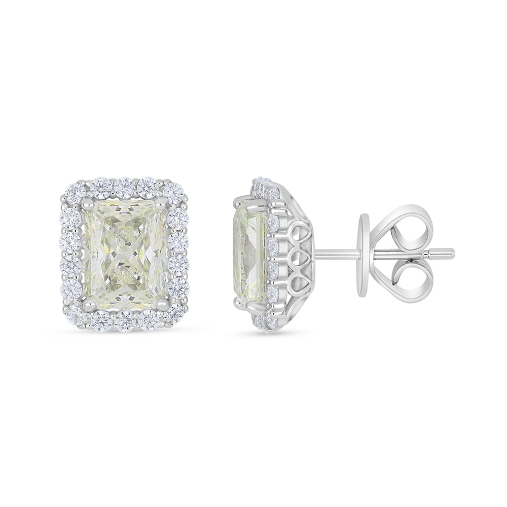 Sterling Silver 925 Earring Rhodium Plated Embedded With Diamond Zircon And White Zircon